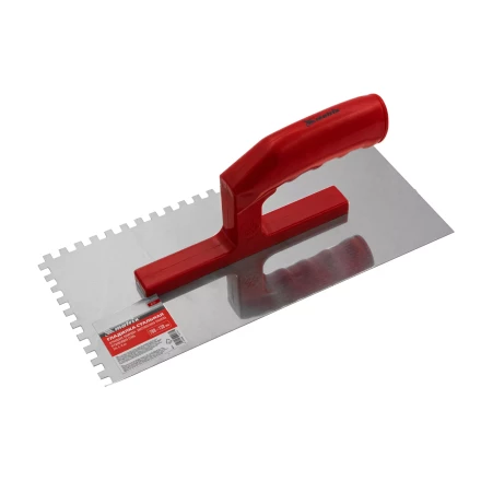 Гладилка из нержавеющей стали, 280 х 130 мм, зеркальная полировка, пластмассовая ручка, зуб 6 х 6 мм Matrix 86781 купить в Урае