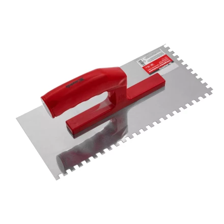 Гладилка из нержавеющей стали, 280 х 130 мм, зеркальная полировка, пластмассовая ручка, зуб 6 х 6 мм Matrix 86781 купить в Урае