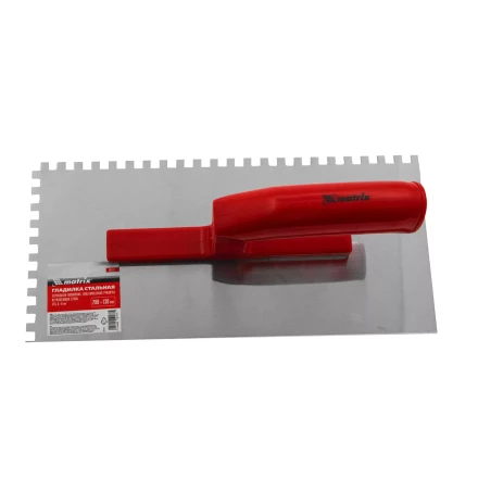 Гладилка из нержавеющей стали, 280 х 130 мм, зеркальная полировка, пластмассовая ручка, зуб 6 х 6 мм Matrix 86781 купить в Урае