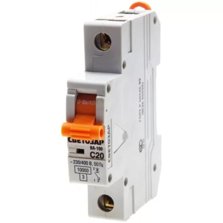 Выключатель автоматический СВЕТОЗАР 1-полюсный, 25 A, &quot;C&quot;, откл. сп. 10 кА, 230 / 400 В SV-49071-25-C купить в Урае