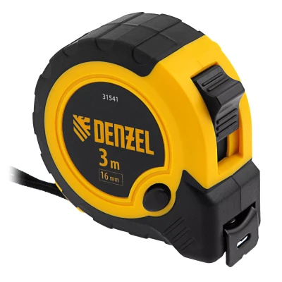 Рулетка Denzel 3м х 16мм, двухкомп. корпус, кнопка-пауза, 31541