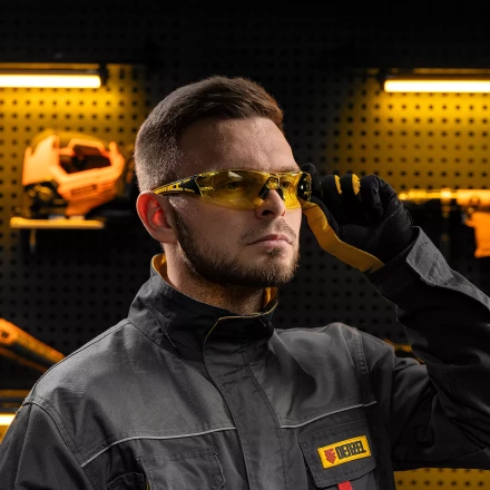 Очки защитные открытые Denzel 89192, поликарбонатные, желтая линза, 2х комп.дужки купить в Урае