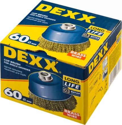 DEXX. Щетка чашечная для УШМ, витая стальная латунированная проволока 0,3мм, 60ммхМ14 35103-060 купить в Урае