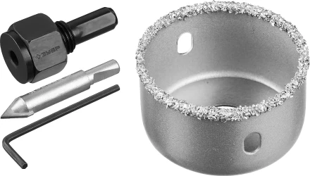 Коронка-чашка ЗУБР &quot;ПРОФЕССИОНАЛ&quot; c карбид-вольфрамовым нанесением, 51 мм, высота 25 мм, в сборе с державкой и сверлом 33360-051_z01 купить в Урае