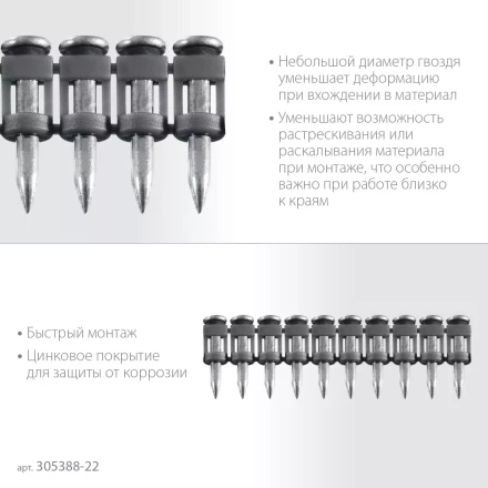 ЗУБР CN 22 х 2.7 мм, гвозди по бетону оцинкованные, 1000 шт (305388-22) купить в Урае