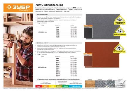 Лист шлифовальный ЗУБР &quot;СТАНДАРТ&quot; на бумажной основе, водостойкий 230х280мм, Р2000, 5шт 35417-2000 купить в Урае