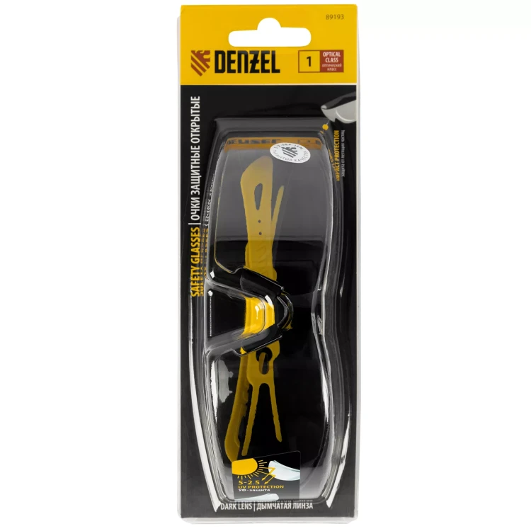 Очки защитные открытые Denzel 89193, поликарбонатные, дымчатая линза, 2х комп.дужки купить в Урае
