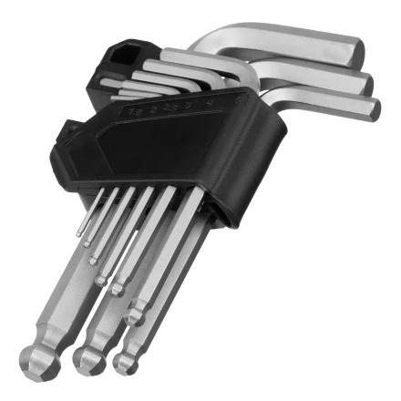 Набор ключей имбусовых, HEX, 1,5-10 мм, CrV, 9 шт., с шаром Сибртех 123627 купить в Урае