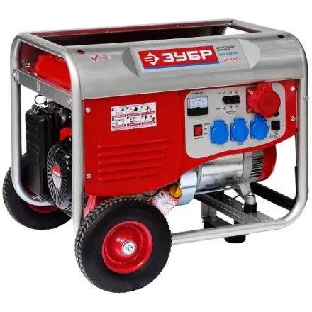 Электростанция ЗУБР бензиновая, 4-х тактная, ручной пуск, колеса + рукоятка, 380/220В, 5500Вт ЗЭСБ-5500-ФН купить в Урае