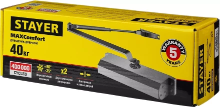 Доводчик дверной STAYER, для дверей массой до 40 кг, цвет коричневый 37917-50 купить в Урае