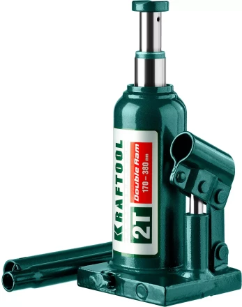 Домкрат гидравлический бутылочный &quot;Double Ram&quot;, сварной, телескопический, 2т, 170-380мм, KRAFTOOL 43463-2 43463-2 купить в Урае