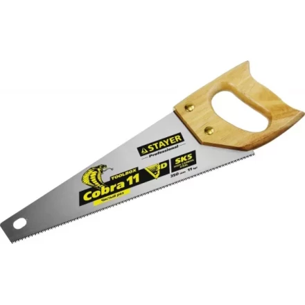 Ножовка многоцелевая компактная (пила) COBRA TOOLBOX 350 мм,11 TPI, прямой мелкий зуб, точный рез вдоль и поперек волокон разных материалов, STAYER 1515-35 купить в Урае