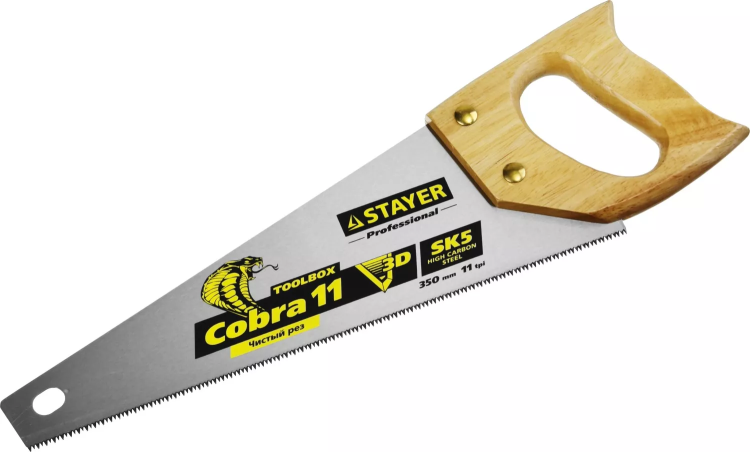 Ножовка многоцелевая компактная (пила) COBRA TOOLBOX 350 мм,11 TPI, прямой мелкий зуб, точный рез вдоль и поперек волокон разных материалов, STAYER 1515-35 купить в Урае