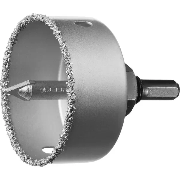 Коронка-чашка ЗУБР "ПРОФЕССИОНАЛ" c карбид-вольфрамовым нанесением, 64 мм, высота 25 мм, в сборе с державкой и сверлом 33360-064_z01 купить в Урае