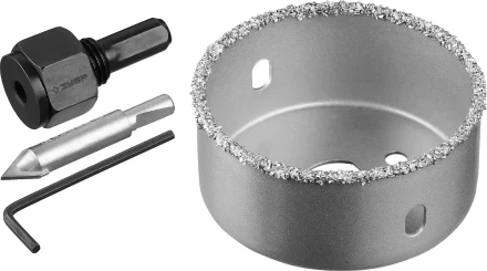 Коронка-чашка ЗУБР &quot;ПРОФЕССИОНАЛ&quot; c карбид-вольфрамовым нанесением, 64 мм, высота 25 мм, в сборе с державкой и сверлом 33360-064_z01 купить в Урае