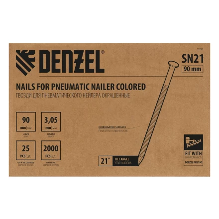 Гвозди для пнев. нейлера крашен. длина 90 мм диаметр 3.05 мм 2000 шт  Denzel 57700 купить в Урае