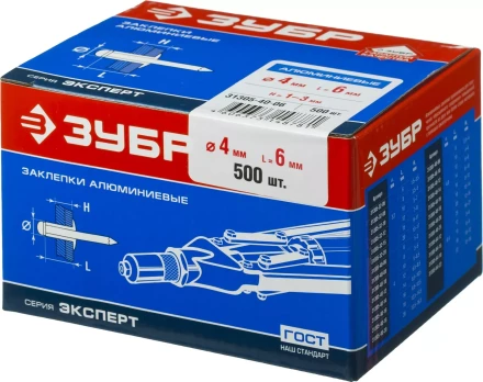 Заклепки ЗУБР алюминиевые, 4,0x 6мм, 500шт 31305-40-06 купить в Урае