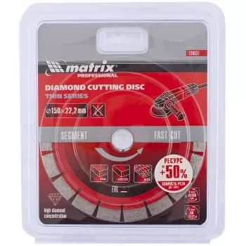Диск алмазный отрезной сегментный ф150х22,2мм тонкий сухое резание MATRIX Professional 730637 купить в Урае