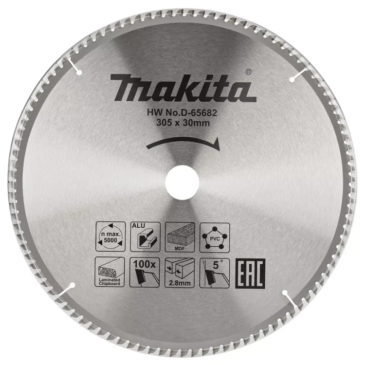 Диск пильный универсальный для алюминия/дерева/пластика Makita D-65682, 305x30x2.8/2 мм; 100 зубьев купить в Урае