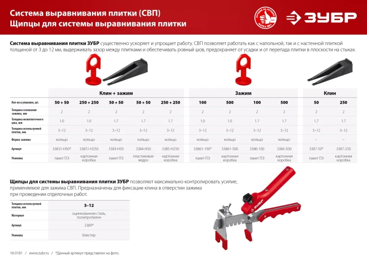 ЗУБР СВП, 1,7 мм, зажим, 100 шт, система выравнивания плитки (3386-100) купить в Урае