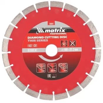 Диск алмазный отрезной сегментный ф180х22,2мм тонкий сухое резание MATRIX Professional 730647 купить в Урае