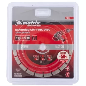 Диск алмазный отрезной сегментный ф180х22,2мм тонкий сухое резание MATRIX Professional 730647 купить в Урае
