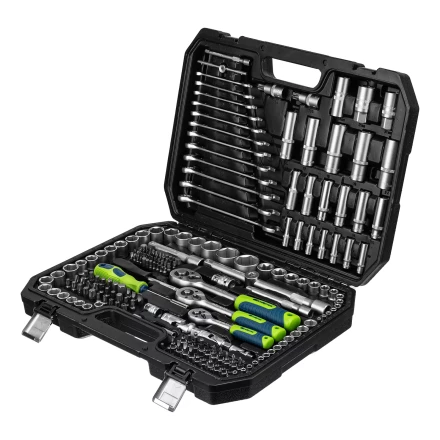 Набор инструментов Сибртех 14170, 1/2&quot;, 3/8&quot;, 1/4&quot;, пластиковый кейс 215 предм. купить в Урае