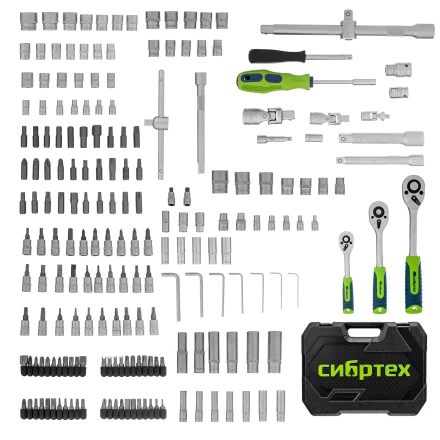 Набор инструментов Сибртех 14170, 1/2&quot;, 3/8&quot;, 1/4&quot;, пластиковый кейс 215 предм. купить в Урае