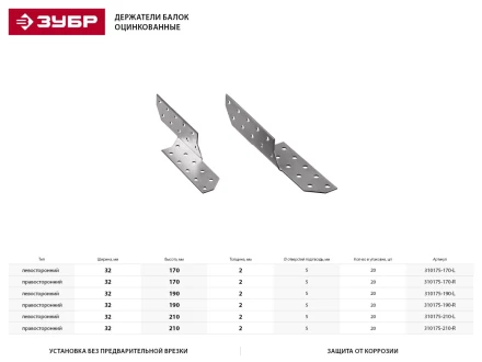 Держатель балки ЗУБР &quot;МАСТЕР&quot; правосторонний, 32х170мм, 20 шт 310175-170-R купить в Урае