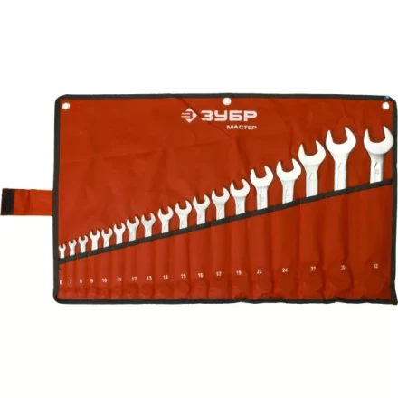 Набор ЗУБР &quot;МАСТЕР&quot;: Ключ гаечный комбинированный, Cr-V сталь, хромированный, 6-32мм, 18шт 27087-H18 купить в Урае