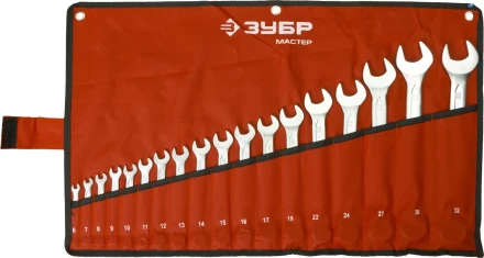 Набор ЗУБР &quot;МАСТЕР&quot;: Ключ гаечный комбинированный, Cr-V сталь, хромированный, 6-32мм, 18шт 27087-H18 купить в Урае