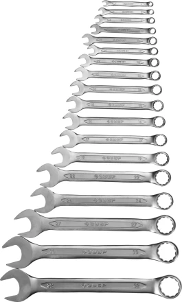 Набор ЗУБР &quot;МАСТЕР&quot;: Ключ гаечный комбинированный, Cr-V сталь, хромированный, 6-32мм, 18шт 27087-H18 купить в Урае