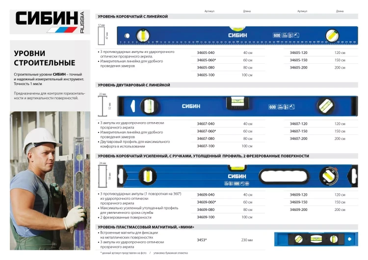 Уровень СИБИН "МИНИ" пластмассовый с магнитом, 230мм 3453 купить в Урае