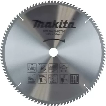 Диск пильный универсальный для алюминия/дерева/пластика Makita D-65707, 355x30x3/2.2 мм; 100 зубьев купить в Урае
