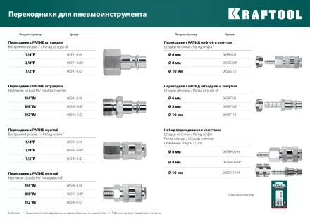 Набор переходников KRAFTOOL елочка - рапид штуцер  +  рапид муфта - елочка 06599-08-H купить в Урае