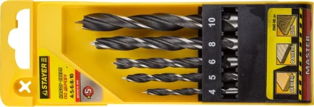 Набор сверл спиральных по дереву &quot;M-type&quot;, 5шт(d=4-10мм), М-образная заточка, сталь HCS, STAYER Professional 2942-H5 2942-H5_z01 купить в Урае