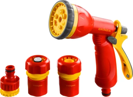 Набор GRINDA поливочный: Распылитель пистолетный 8 позиционный, соединитель 3/4&quot;, соединитель 3/4&quot; с автостопом, адаптер внешний 1/2&quot;-3/4&quot; 8-427384_z02 купить в Урае