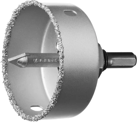 Коронка-чашка ЗУБР &quot;ПРОФЕССИОНАЛ&quot; c карбид-вольфрамовым нанесением, 76 мм, высота 25 мм, в сборе с державкой и сверлом 33360-076_z01 купить в Урае