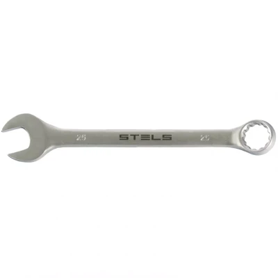 Ключ комбинированный 25 мм CrV матовый хром STELS 15227