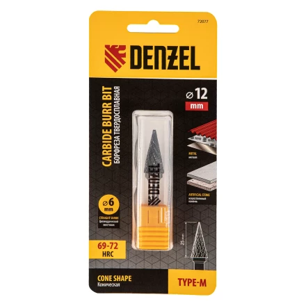 Борфреза по металлу твердосплавная, коническая, тип-M, 12 мм// Denzel 72077 купить в Урае
