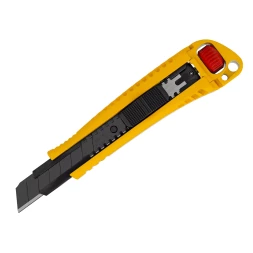 Нож Denzel, 18 мм, сменное лезвие, SK4, корпус из цинкового сплава + TPR, торцевой зажим 78904