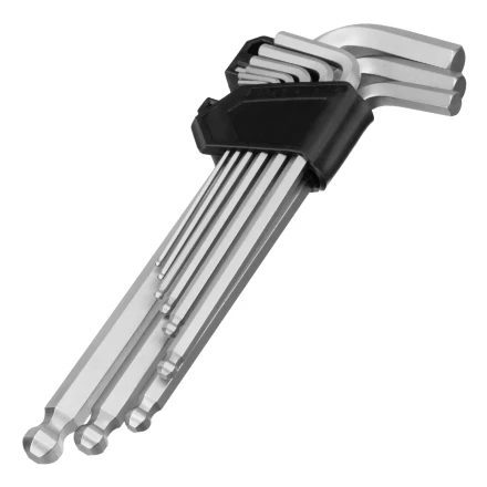 Набор ключей имбусовых Сибртех, HEX, 2-12 мм, CrV, 9 шт., удлиненные, с шаром, 123657 купить в Урае