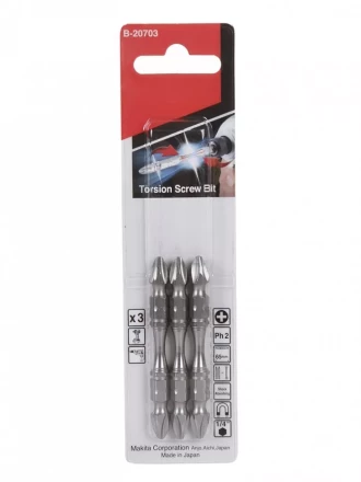 Биты Makita PH2 65мм 3шт, 2-х сторонние (B-20703) купить в Урае