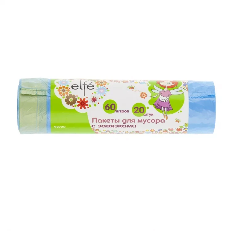 Пакеты для мусора с завязками 60 л 20 шт синие Elfe 92720 купить в Урае