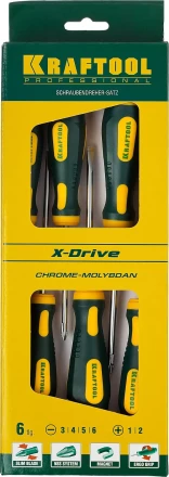 Набор отверток X-Drive, KRAFTOOL 250081-H6, Cr-Mo-V сталь, 6шт 250081-H6 купить в Урае