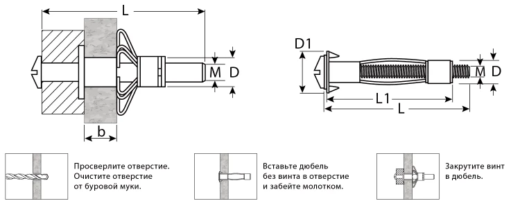 ЗУБР МОЛЛИ, М8 х 80 х 13 мм, 35 шт, анкер для пустотелых конструкций (302472-08-080) купить в Урае