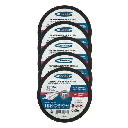 Круг отрезной по металлу, 230 х 2,0 х 22,2 мм, WA36TBF, в метал.банке, 5 шт. Gross 743890 купить в Урае