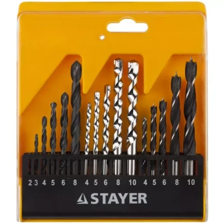 Набор STAYER &quot;STANDARD&quot;: Сверла комбинированные, дерево (4-5-6-8-10мм), металл (2-3-4-6-8мм), бетон (4-5-6-8-10мм), 16 предметов 29720-H16 купить в Урае