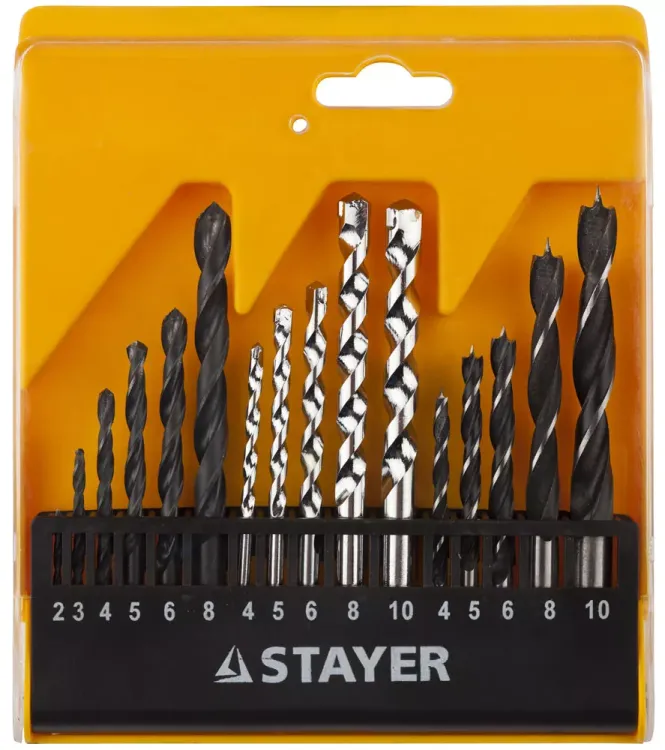 Набор STAYER "STANDARD": Сверла комбинированные, дерево (4-5-6-8-10мм), металл (2-3-4-6-8мм), бетон (4-5-6-8-10мм), 16 предметов 29720-H16 купить в Урае