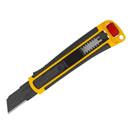 Нож, 25 мм, сменное лезвие, SK4, корпус из ABS + TPR, торцевой зажим Denzel 78908 купить в Урае